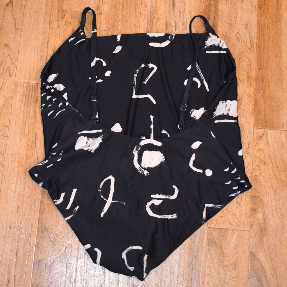 Black One-Piece Swimsuit with Ivory Abstract Print - Picture 4 of 7